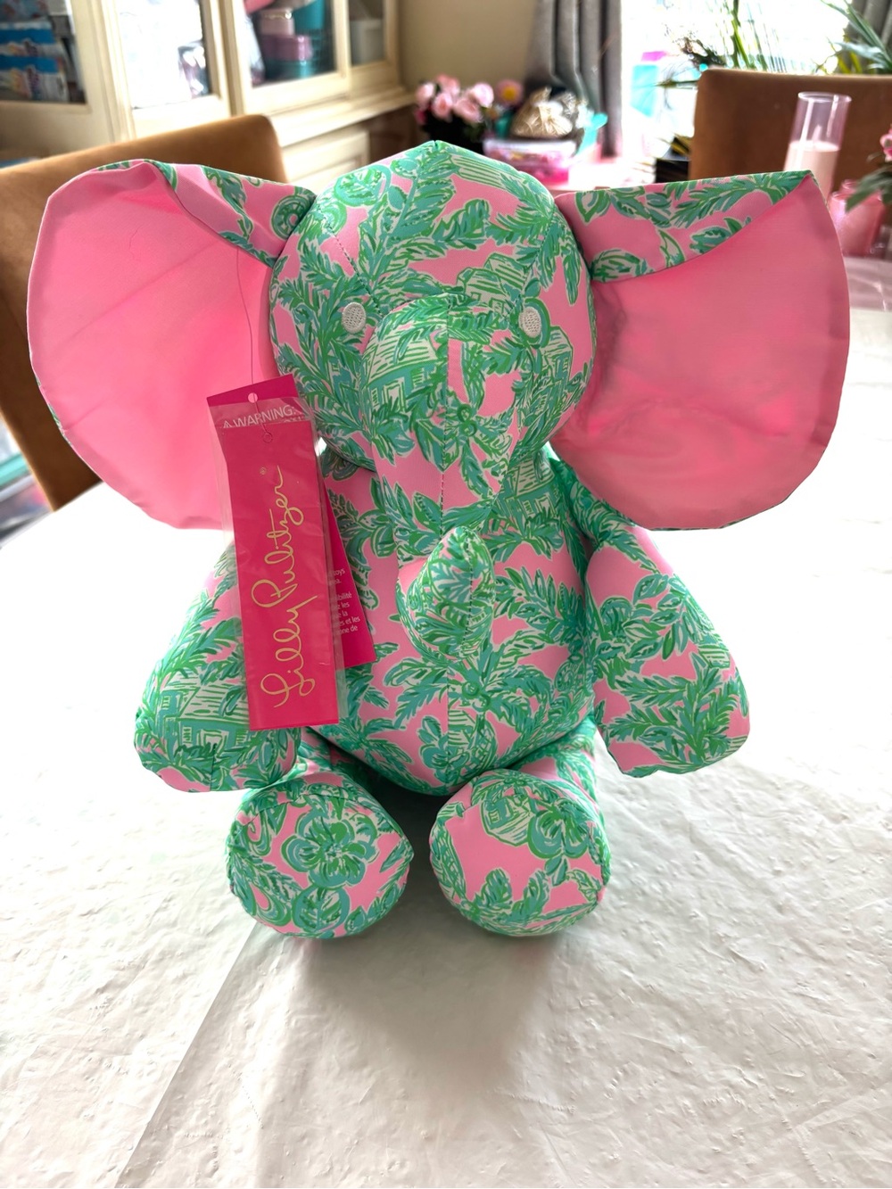 NWT Lilly Pulitzer Pink Green Mandevilla Pink Sands Paradise Plush Elephant - Picture 11 of 13